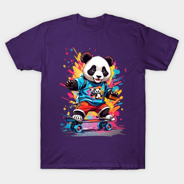 Skater Bear: An Endearing Panda's Journey in a Kaleidoscope of Colors T-Shirt by VincentGoh